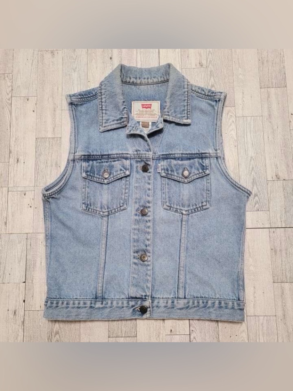 Vintage Girls Levi's Light Wash Blue Denim Trucker Vest Size L 100% Cotton